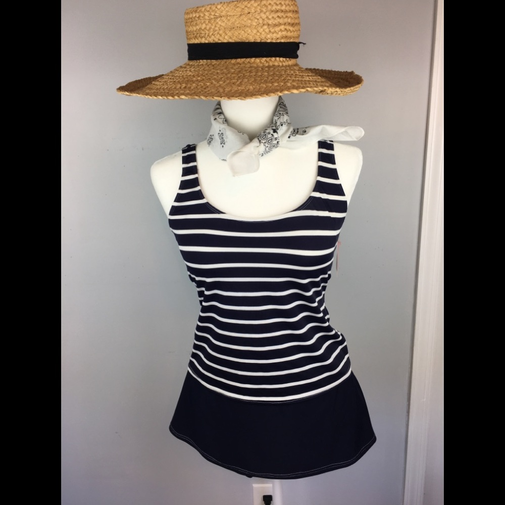 Issac Mizrahi blue and white stripe bathing suit